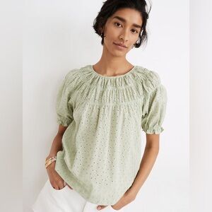 Madewell Daisy Embroidered Shirred Puff Sleeve top